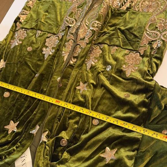 Lenni Whiskey Medium Duster Green Velvet Gold Sequin Embroidered Free People - Picture 9 of 12